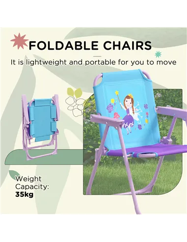 Outsunny Kids Picnic Table and Chair Set, Fairy Themed Outdoor Garden Furniture w/ Foldable Chairs, Adjustable Parasol