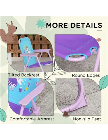 Outsunny Kids Picnic Table and Chair Set, Fairy Themed Outdoor Garden Furniture w/ Foldable Chairs, Adjustable Parasol