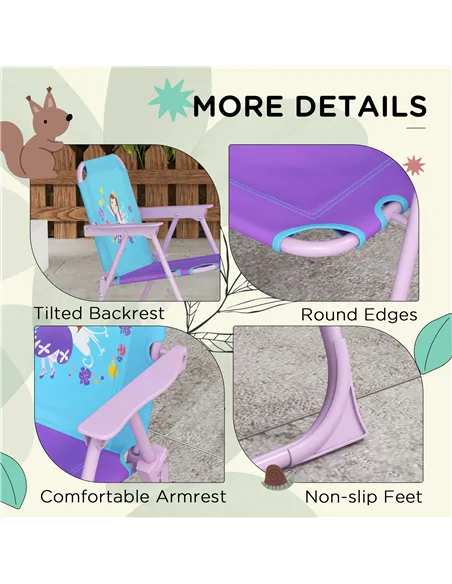 Outsunny Kids Picnic Table and Chair Set, Fairy Themed Outdoor Garden Furniture w/ Foldable Chairs, Adjustable Parasol