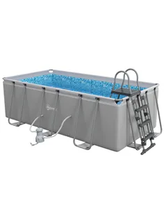 Outsunny Rectangle Steel Frame Swimming Pool with Ladder and Pump - Grey
