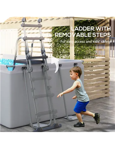 Outsunny Rectangle Steel Frame Swimming Pool with Ladder and Pump - Grey