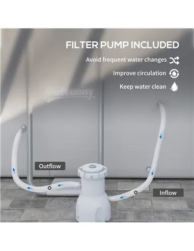 Outsunny Rectangle Steel Frame Swimming Pool with Ladder and Pump - Grey