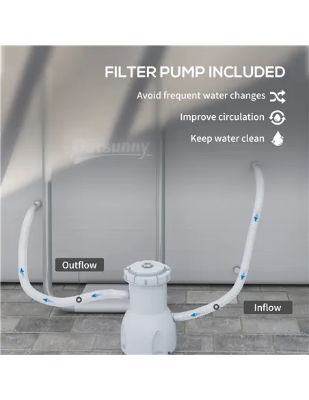 Outsunny Rectangle Steel Frame Swimming Pool with Ladder and Pump - Grey