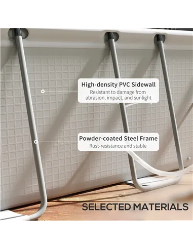 Outsunny Rectangle Steel Frame Swimming Pool with Ladder and Pump - Grey