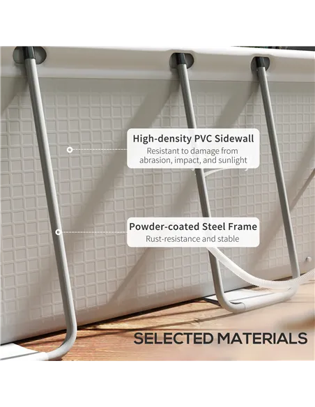 Outsunny Rectangle Steel Frame Swimming Pool with Ladder and Pump - Grey