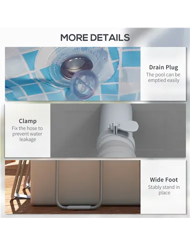 Outsunny Rectangle Steel Frame Swimming Pool with Ladder and Pump - Grey