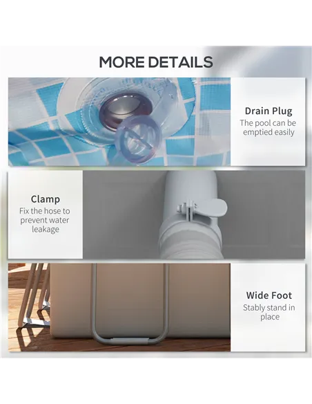 Outsunny Rectangle Steel Frame Swimming Pool with Ladder and Pump - Grey