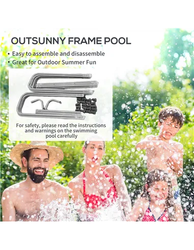 Outsunny Rectangle Steel Frame Swimming Pool with Ladder and Pump - Grey