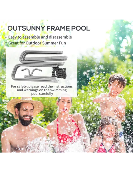 Outsunny Rectangle Steel Frame Swimming Pool with Ladder and Pump - Grey