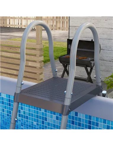 Outsunny Rectangle Steel Frame Swimming Pool with Ladder and Pump - Grey