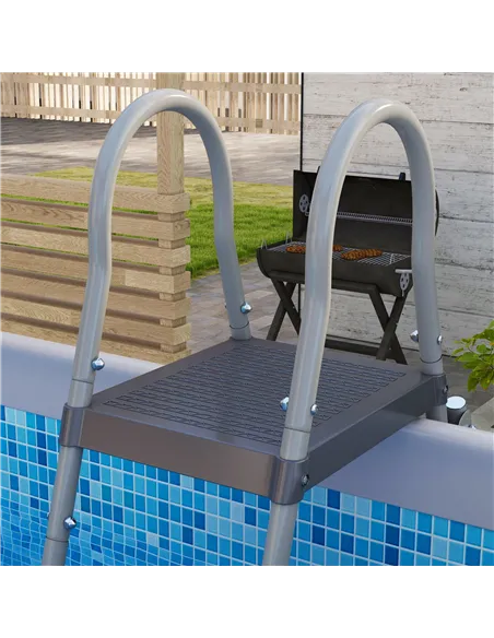 Outsunny Rectangle Steel Frame Swimming Pool with Ladder and Pump - Grey