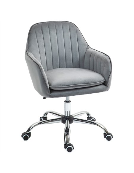 HOMCOM Office Chair, Swivel Desk Chair, Velvet-Feel Fabric Vanity Chair with Adjustable Height and Rolling Wheels for Home Work 