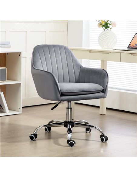 HOMCOM Office Chair, Swivel Desk Chair, Velvet-Feel Fabric Vanity Chair with Adjustable Height and Rolling Wheels for Home Work 