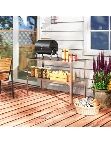 Outsunny 2 Tier Potting Bench Table, Galvanised Steel Garden Planting Work Bench Workstation with Storage Shelf for Outdoor, Pat