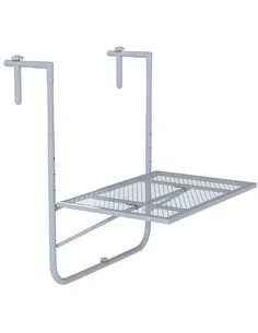 Outsunny Balcony Hanging Table, Metal Wall Mount Desk, Adjustable Folding Balcony Deck Table for Patio and Garden, Grey