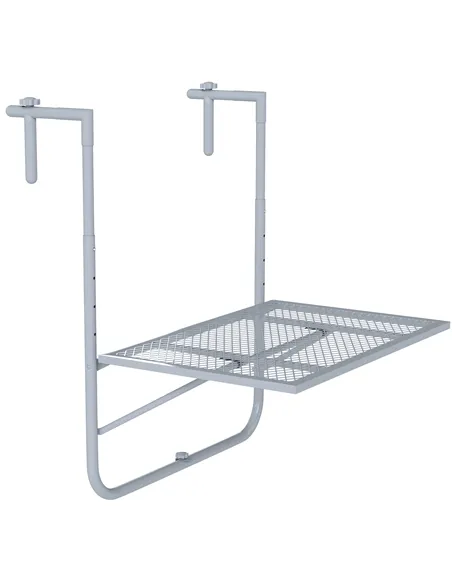 Outsunny Balcony Hanging Table, Metal Wall Mount Desk, Adjustable Folding Balcony Deck Table for Patio and Garden, Grey