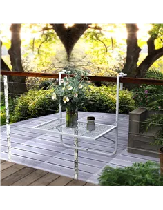 Outsunny Balcony Hanging Table, Metal Wall Mount Desk, Adjustable Folding Balcony Deck Table for Patio and Garden, Grey 2