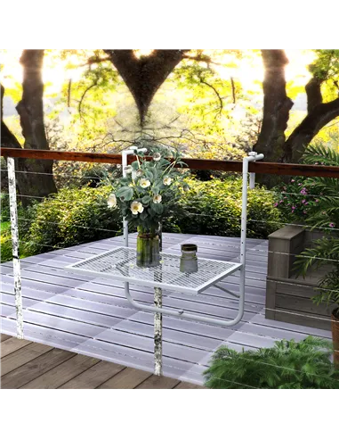 Outsunny Balcony Hanging Table, Metal Wall Mount Desk, Adjustable Folding Balcony Deck Table for Patio and Garden, Grey