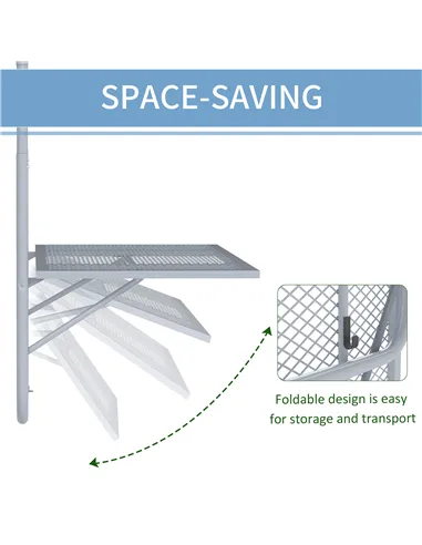 Outsunny Balcony Hanging Table, Metal Wall Mount Desk, Adjustable Folding Balcony Deck Table for Patio and Garden, Grey