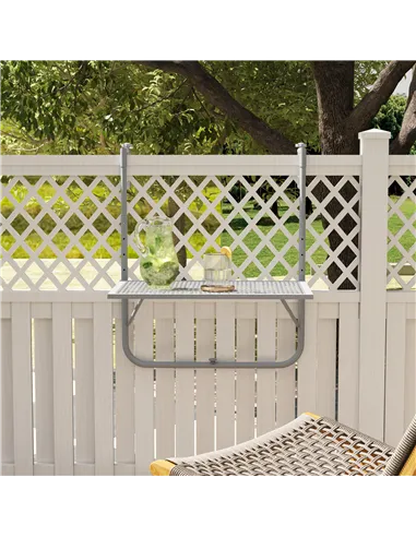 Outsunny Balcony Hanging Table, Metal Wall Mount Desk, Adjustable Folding Balcony Deck Table for Patio and Garden, Grey