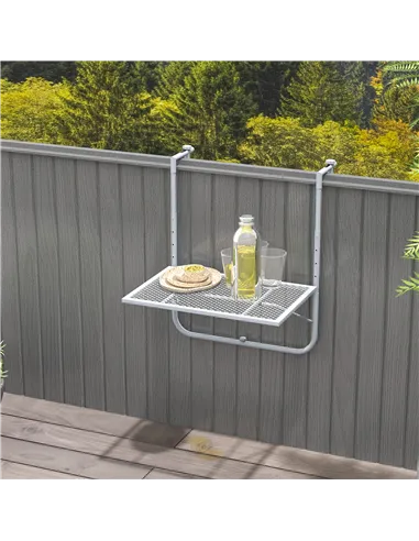 Outsunny Balcony Hanging Table, Metal Wall Mount Desk, Adjustable Folding Balcony Deck Table for Patio and Garden, Grey