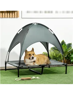 PawHut Raised Dog Bed Waterproof Elevated Pet Cot with Breathable Mesh UV Protection Canopy Grey, for Large Dogs, 92 x 76 x 90cm 2