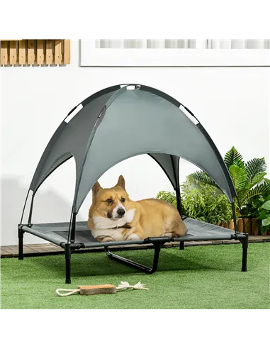PawHut Raised Dog Bed Waterproof Elevated Pet Cot with Breathable Mesh UV Protection Canopy Grey, for Large Dogs, 92 x 76 x 90cm