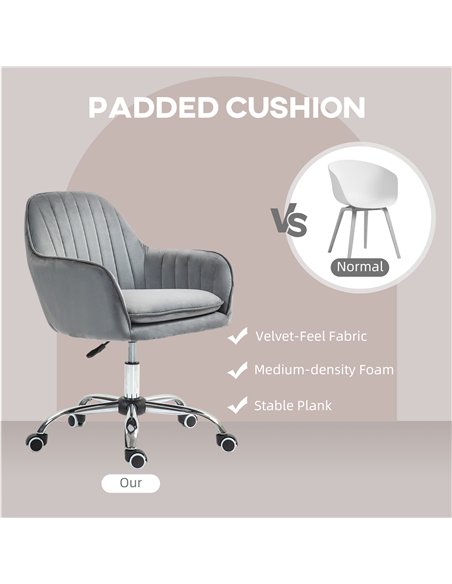 HOMCOM Office Chair, Swivel Desk Chair, Velvet-Feel Fabric Vanity Chair with Adjustable Height and Rolling Wheels for Home Work 