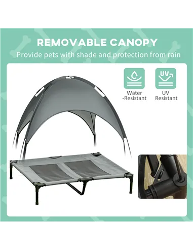 PawHut Raised Dog Bed Waterproof Elevated Pet Cot with Breathable Mesh UV Protection Canopy Grey, for Large Dogs, 92 x 76 x 90cm