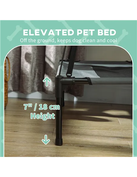 PawHut Raised Dog Bed Waterproof Elevated Pet Cot with Breathable Mesh UV Protection Canopy Grey, for Large Dogs, 92 x 76 x 90cm