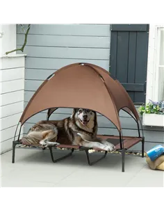 PawHut Raised Dog Bed Waterproof Elevated Pet Cot with Breathable Mesh UV Protection Canopy Brown, for XL Dogs, 122 x 92 x 108cm 2