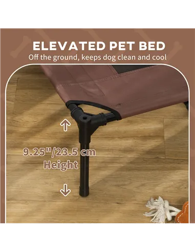 PawHut Raised Dog Bed Waterproof Elevated Pet Cot with Breathable Mesh UV Protection Canopy Brown, for XL Dogs, 122 x 92 x 108cm