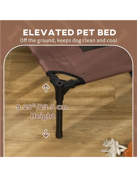 PawHut Raised Dog Bed Waterproof Elevated Pet Cot with Breathable Mesh UV Protection Canopy Brown, for XL Dogs, 122 x 92 x 108cm