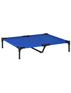 PawHut Raised Dog Bed Cat Elevated Lifted Portable Camping w/ Metal Frame Blue (Large)
