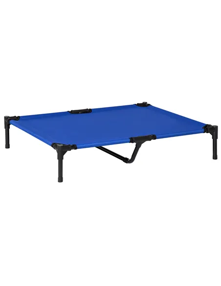 PawHut Raised Dog Bed Cat Elevated Lifted Portable Camping w/ Metal Frame Blue (Large)