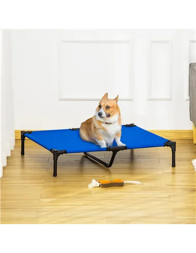 PawHut Raised Dog Bed Cat Elevated Lifted Portable Camping w/ Metal Frame Blue (Large)