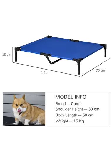 PawHut Raised Dog Bed Cat Elevated Lifted Portable Camping w/ Metal Frame Blue (Large)