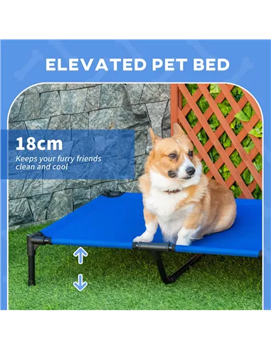 PawHut Raised Dog Bed Cat Elevated Lifted Portable Camping w/ Metal Frame Blue (Large)