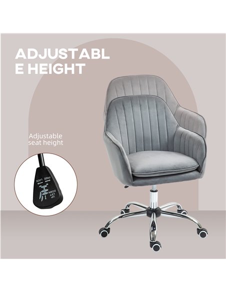 HOMCOM Office Chair, Swivel Desk Chair, Velvet-Feel Fabric Vanity Chair with Adjustable Height and Rolling Wheels for Home Work 
