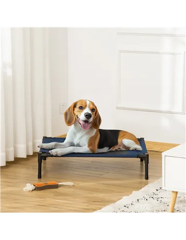 PawHut Raised Dog Bed Cat Elevated Lifted Puppy Pet Elevated Cot Portable Camping Basket – Blue (Medium)