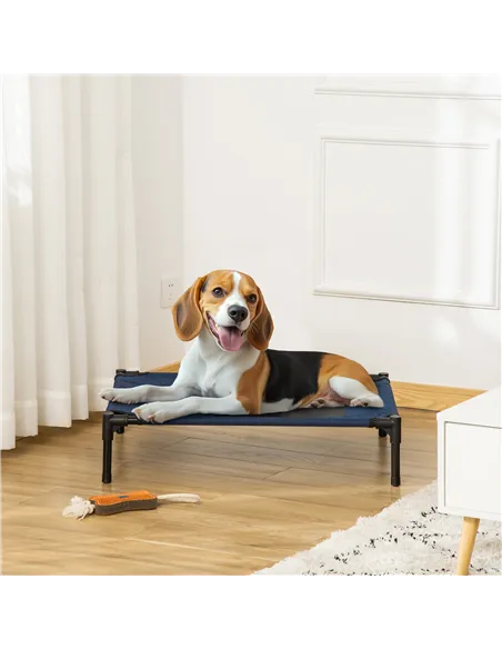 PawHut Raised Dog Bed Cat Elevated Lifted Puppy Pet Elevated Cot Portable Camping Basket – Blue (Medium)