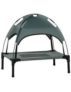 PawHut Raised Dog Bed Waterproof Elevated Pet Cot with Breathable Mesh UV Protection Canopy Grey, for Small Dogs, 61 x 46 x 62cm