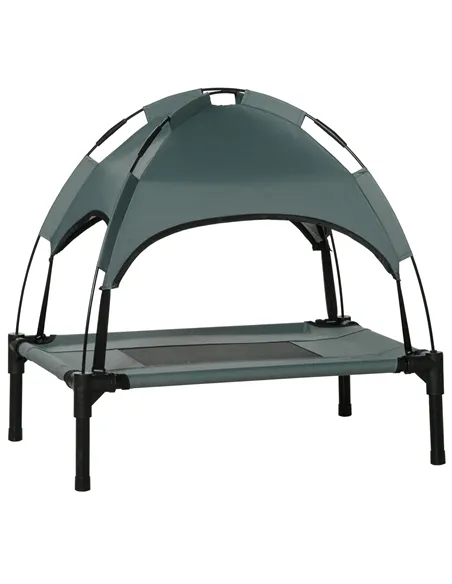 PawHut Raised Dog Bed Waterproof Elevated Pet Cot with Breathable Mesh UV Protection Canopy Grey, for Small Dogs, 61 x 46 x 62cm