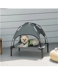PawHut Raised Dog Bed Waterproof Elevated Pet Cot with Breathable Mesh UV Protection Canopy Grey, for Small Dogs, 61 x 46 x 62cm 2