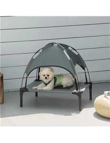 PawHut Raised Dog Bed Waterproof Elevated Pet Cot with Breathable Mesh UV Protection Canopy Grey, for Small Dogs, 61 x 46 x 62cm