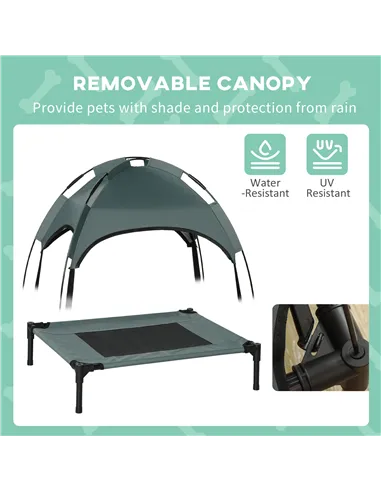 PawHut Raised Dog Bed Waterproof Elevated Pet Cot with Breathable Mesh UV Protection Canopy Grey, for Small Dogs, 61 x 46 x 62cm