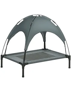 PawHut Raised Dog Bed Waterproof Elevated Pet Cot with Breathable Mesh UV Protection Canopy Grey, for Medium Dogs, 76 x 61 x 73c
