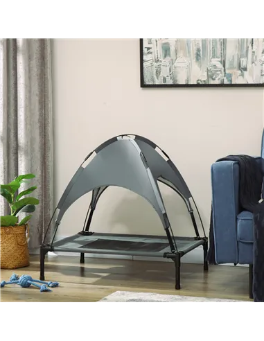 PawHut Raised Dog Bed Waterproof Elevated Pet Cot with Breathable Mesh UV Protection Canopy Grey, for Medium Dogs, 76 x 61 x 73c