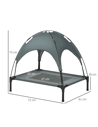 PawHut Raised Dog Bed Waterproof Elevated Pet Cot with Breathable Mesh UV Protection Canopy Grey, for Medium Dogs, 76 x 61 x 73c