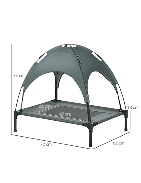 PawHut Raised Dog Bed Waterproof Elevated Pet Cot with Breathable Mesh UV Protection Canopy Grey, for Medium Dogs, 76 x 61 x 73c